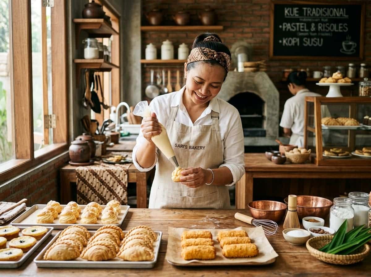 Proses pembuatan kue di dapur Toko Kuweh Cikarang